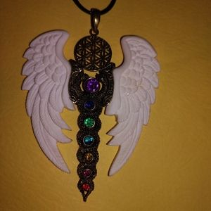 Chakra Pendant with Hand Carved Wings